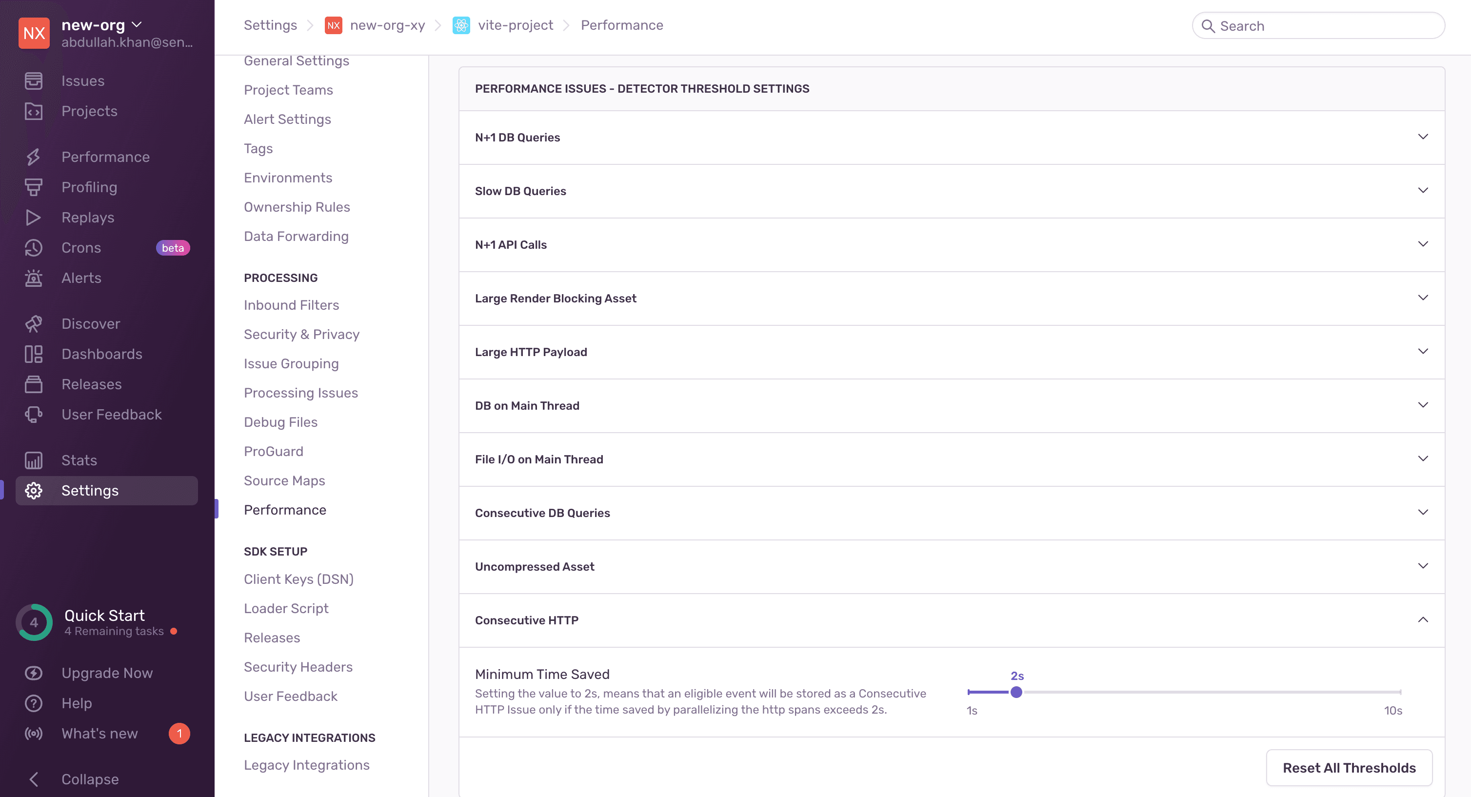Consecutive HTTP detector threshold settings